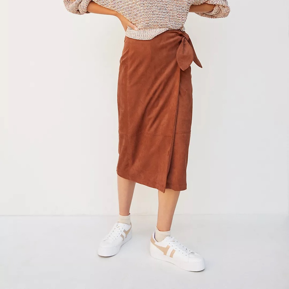 Lauren Sueded Wrap Midi Skirt